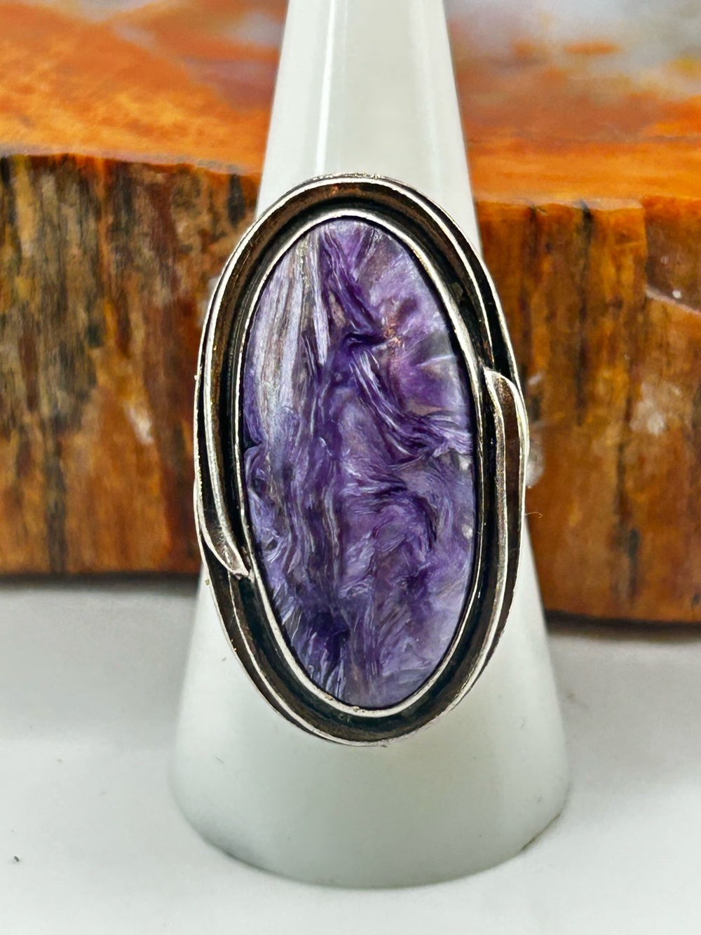 Sterling Silver Purple Charoite Ring - Size 8.5